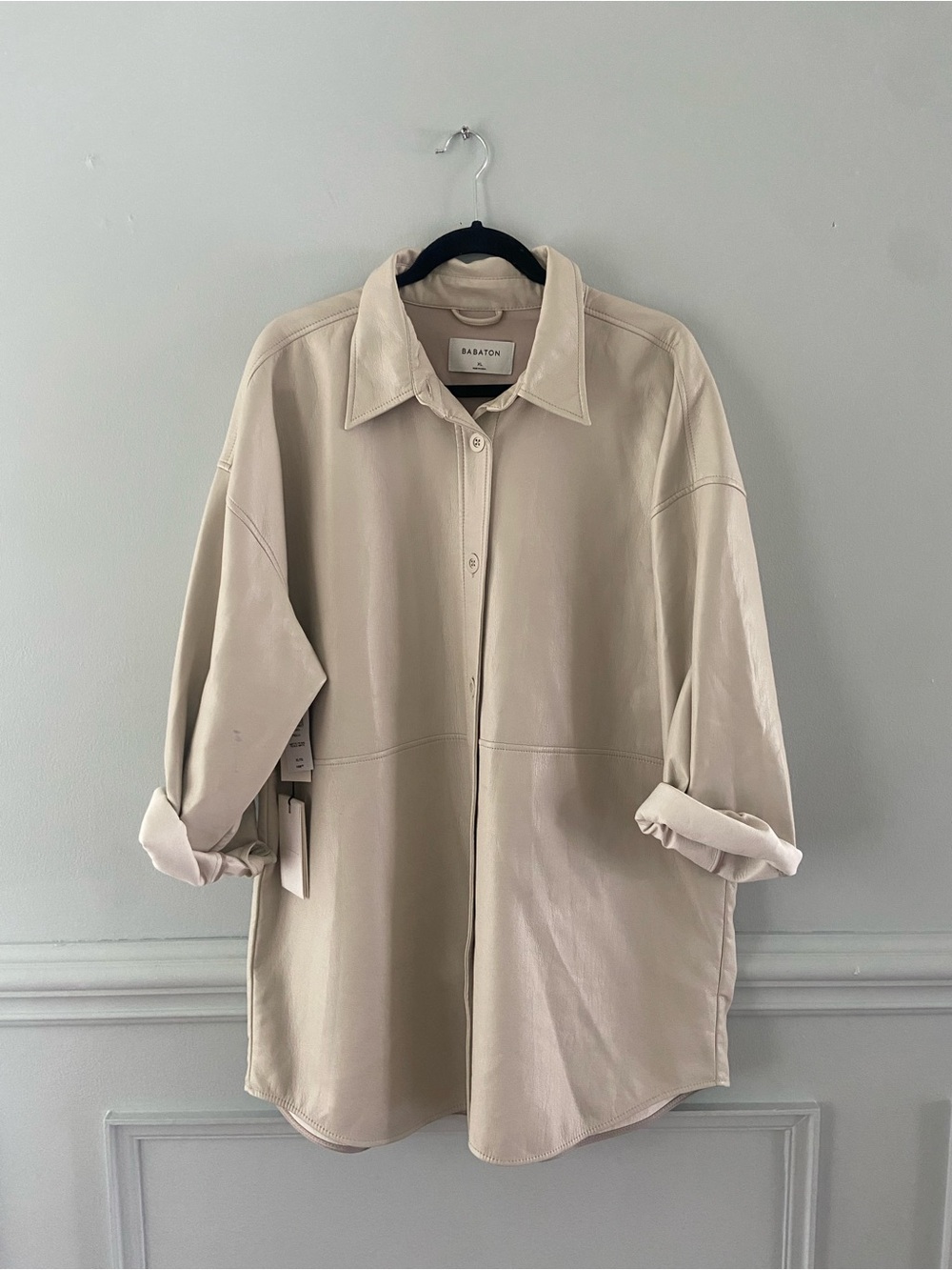 Babaton Soft Vegan Leather Button-Front Jacket - Taupe *see notes